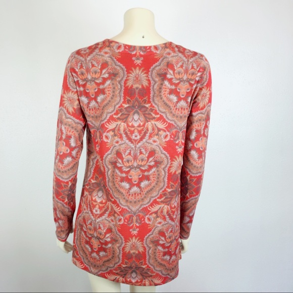 Soft Surroundings Printed Red Long Sleeve Top S - Picture 3 of 5